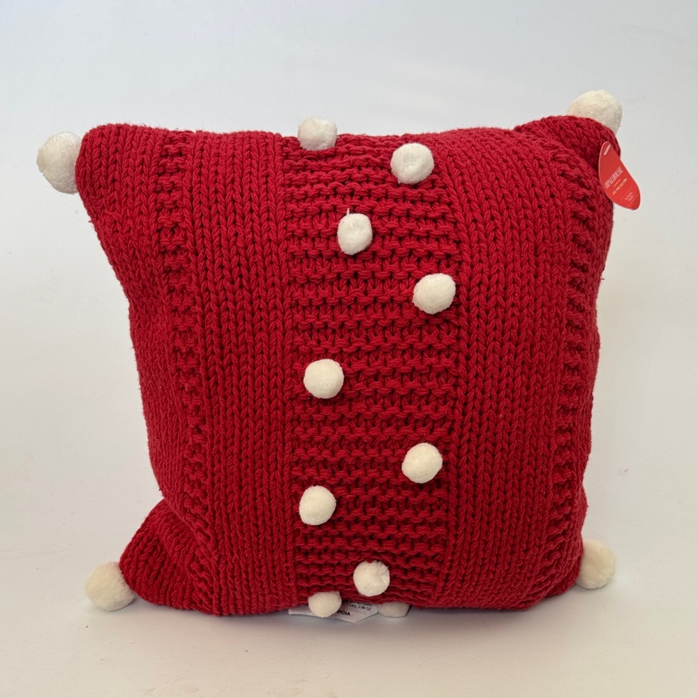 Opalhouse Designed with Jungalow Holiday Red Knit Throw Pillow w/ White Pom Poms